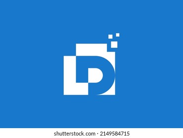 Digital logo pixel symbol letter L D with negative space