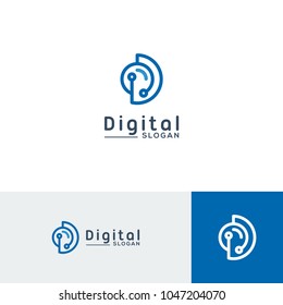Digital logo template, letter d line art vector illustration