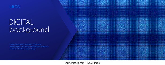 Digital long minimal banner template. Abstract vector dark blue dotted background with copy space for text. Social media cover, web banner, header