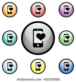 Digital Love Icon Glass Button Icon Set