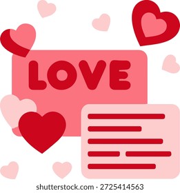 digital love message interface with hearts and love text vector illustration