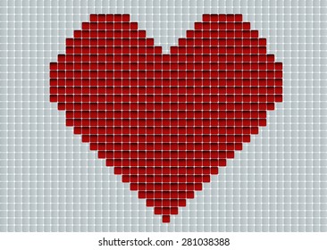 Digital love. Red heart in pixel