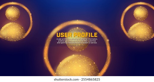 Digital low poly avatar on a dark blue background suitable for illustrations of connections, user data, business relationships, links, and presentation backgrounds and futuristic landing pages.