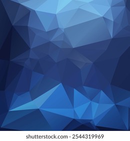 Tonos abstractos de azul low-poly digitales, con Formas triangulares geométricas. Superficie texturizada y facetada. Gradiente de azul claro a azul oscuro, creando profundidad y una sensación de tridimensionalidad.