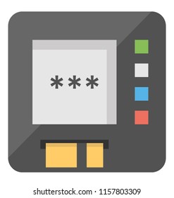 
A digital machine with buttons and screen depicting atm 
