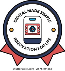 Ein digitales, einfaches Logo für Innovation fürs Leben. Das Logo zeigt eine Kamera mit einem roten und blauen Bildschirm