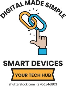 Un logotipo digital de dispositivos inteligentes simples. El logotipo es una cadena con un dedo apuntando a ella