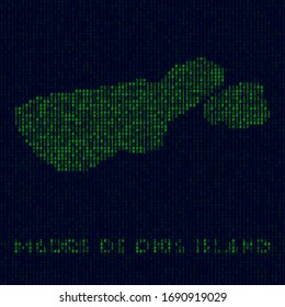 Digital Madre de Dios Island logo. Symbol in hacker style. Binary code map of Madre de Dios Island with name. Charming vector illustration.