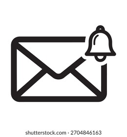 Symbol für digitale E-Mail-Warnmeldungen mit einer Klingel. Stellt neue Nachrichten, eingehende E-Mails oder dringende Benachrichtigungen für Apps und Websites dar.