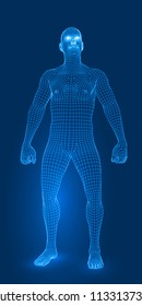 digital man figure in fight pose 3d wireframe style vector illustration