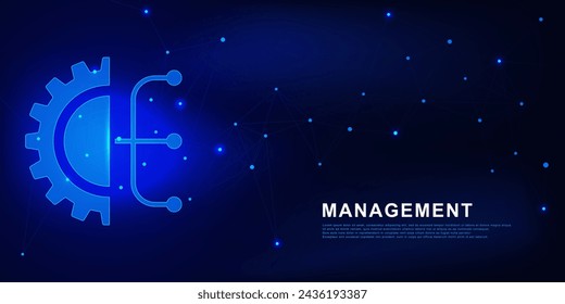 Digital management concept with sign symbol and connecting dots lines on blue technology background. Vector illustration.