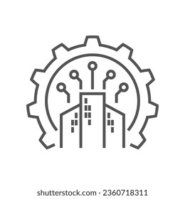 Digital Manufacturing. Industry 4.0 Scientific industry, production, smart industry and manufacturing. Editable Stroke. EPS 10