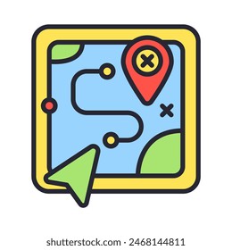 Digital map an arrow location icon illustration