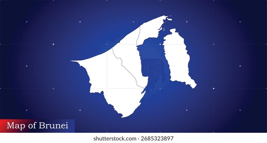Digital map of Brunei. Illustrated with dynamic grid network.