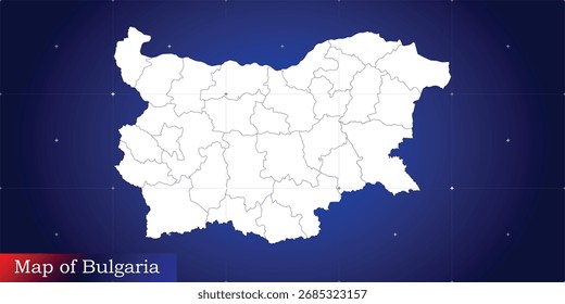 Digitale Karte von Bulgarien. Illustriert mit dynamischem Gitternetz.