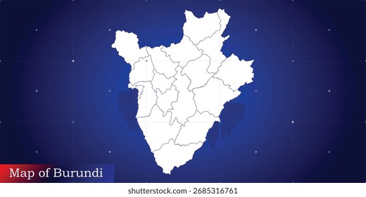 Mapa digital do Burundi. Ilustrado com rede de grade dinâmica.