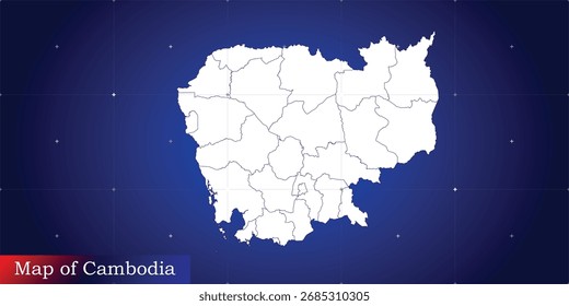 Digital map of Cambodia. Illustrated with dynamic grid network.