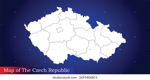 Mapa digital da Chéquia (República Checa). Ilustrado com rede de grade dinâmica.