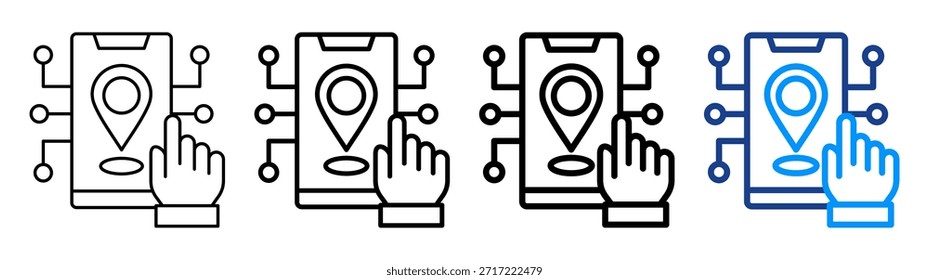 Digital Map Icon Different Outline Collection Set