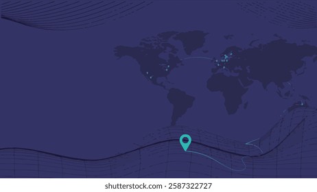 Digital map illustration showing a part of the world with location pins and connecting lines, indicating a network or routes across continents.