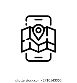 Navegação de mapa digital na tela do smartphone com Pin de localização simbolizando o planejamento da rota e do destino