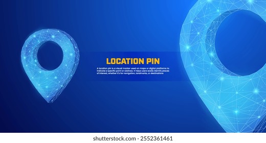 Icono de pin de mapa digital, ilustración de pin de ubicación de baja poli adecuada para presentación de antecedentes sobre navegación, GPS, logística de transporte, transporte, viajes y proyectos tecnológicos.