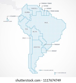 Digital map of South America continent with state borders and names