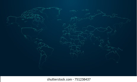 Digital Map of the World in Blue. Climate Changes Concept. Vector Illustration