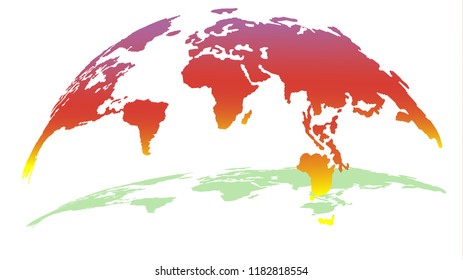 Digital Map of the World in Passionate Red Color Isolated on White Background with Shadow. Love and Power Concept. Vector Illustration