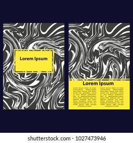 Digital marble background. Vector marble texture. Marble texture background. Marble cover template for booklet, brochure, card, flyer. Front and back page. Black, white yellow