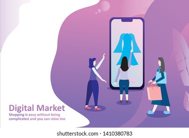 Digital market service vector illustration concept, landing page, template, ui, web, mobile app, poster, banner, flye