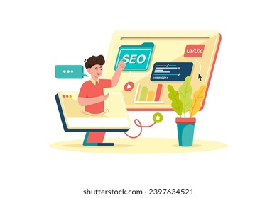 Digital marketer crafting SEO strategy for new website.