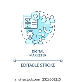 Digital marketer turquoise concept icon. Social media. Marketing campaign. Online advertising. Remote job. Distance work abstract idea thin line illustration. Isolated outline drawing. Editable stroke