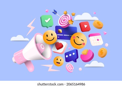 Digital marketing 3d render illustration. Social Media Marketing, Promotion and Internet advertising concept. 3d vector illustration