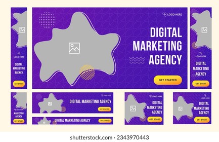 Digital marketing agency abstract web set banner template design for social media posts, fully editable vector eps 10 file format