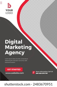 Digital marketing agency brochure vector illustration flyer, promotion strategy, with creative team, digital marketing  banner or post template digital media