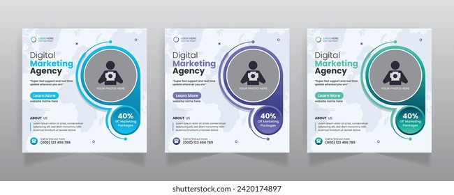 Digital marketing agency business promotion social media post design and square web banner template