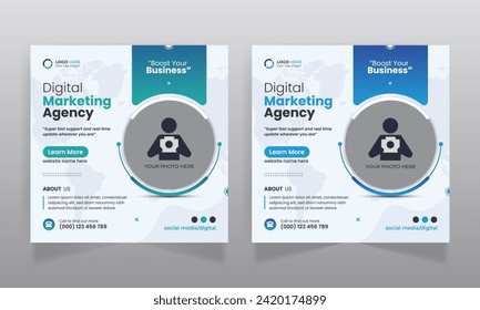 Digital marketing agency business promotion social media post design and square web banner template