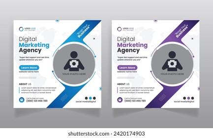 Digital marketing agency business promotion social media post design and square web banner template