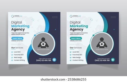 Agência de marketing digital promoção de negócios mídia social pós design e quadrado web banner template