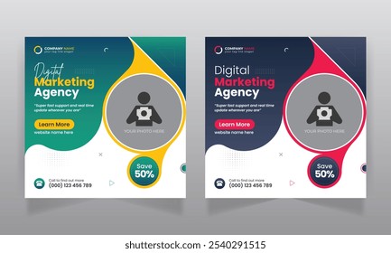 Digital marketing agency business promotion social media post design and square web banner template