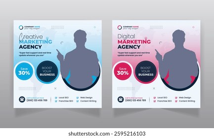 Digital marketing agency business promotion social media post design and square web banner template