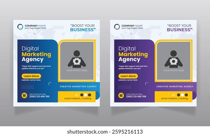 Digital marketing agency business promotion social media post design and square web banner template