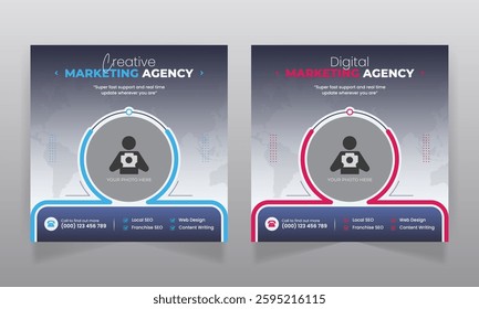 Digital marketing agency business promotion social media post design and square web banner template