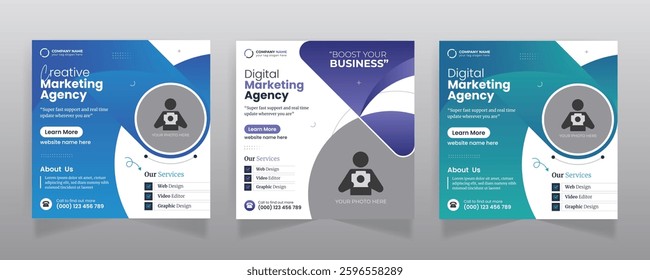 Digital marketing agency business promotion social media post design and square web banner template
