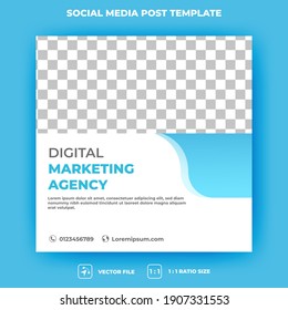 Digital marketing agency business social media post template. Flat design vector with photo collage. Suitable for social media, banners, and web internet ads.