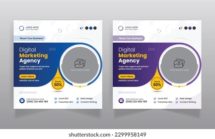 Digital marketing agency business social media post design and promotional web banner tempate