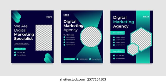 Digital Marketing Agency Business Social Media Post. 4:5 Post Template Size with Navy and Green Color