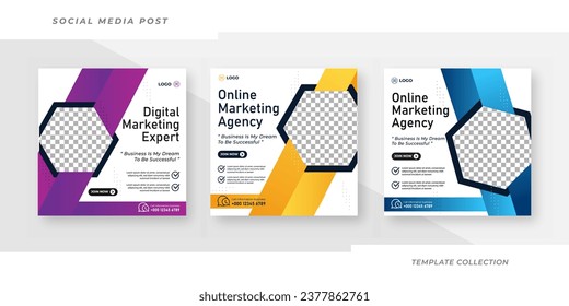 Digital marketing agency and corporate  Editable minimal square banner template with geometric shapes for social media post, story and web internet ads. Vector illustration