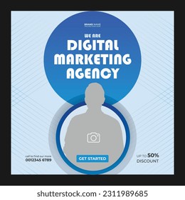 Digital marketing agency and corporate social media banner or post template. Square Flyer Template, Editable web Banner Post Template. Business marketing banner advertisement concept